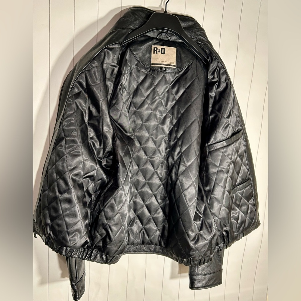 Men's Black Leather Classic Zip Jacket Quilted Lining Casual Pristine R&O Bomber - Picture 6 of 15